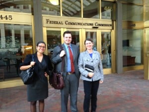 Edyael Casaperalta, Lucas Nelson, and Becky McCray in Washington, DC, to meet with FCC staff. Photo by Kate Forscey.