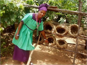 Innovative woman farmer, Mrs Sarah Martha Mbuyisa of KwaMhlanga, Mpumalanga Province, South Africa, developed a system of raised grass baskets for her hens to lay eggs in. This makes it easier to find and collect eggs.