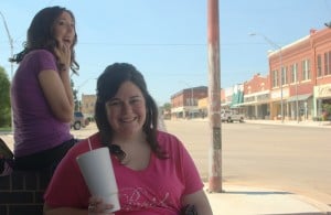 Two young women are all smiles in downtown Alva, Oklahoma.
