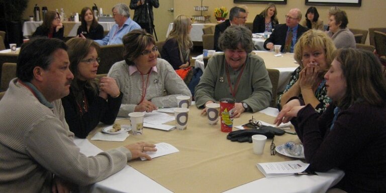 Audience members working together in Elliot Lake, Ontario.
