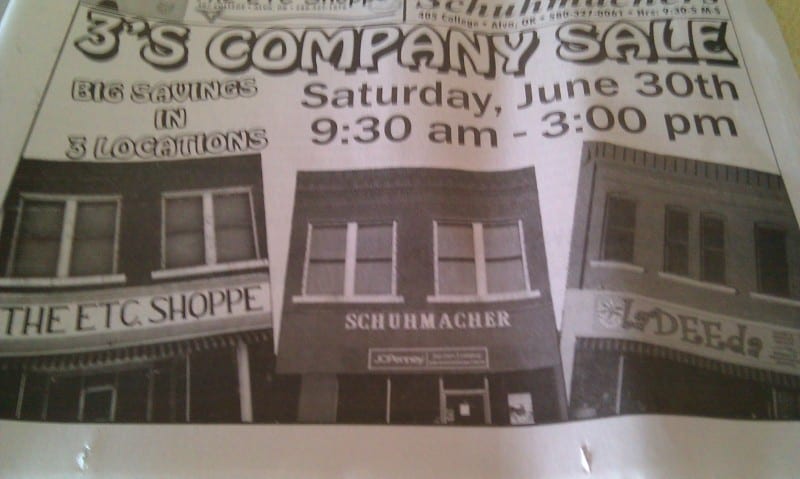 Newspaper ad featuring three small businesses.