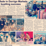 Newspaper story headline says, "Made in Dorrigo Markets a bustling success"