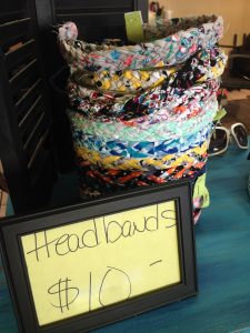 headbands for sale on a counter in a beauty salon
