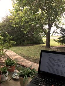The view from the porch office of a remote worker in a rural community. 