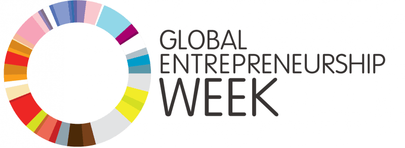 Global Entrepreneurship Week logotype with a colorful multi-segmented circle graphic. 