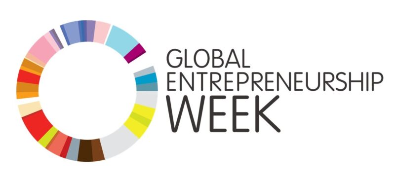Multicolor logo with text that says "Global Entrepreneurship Week"