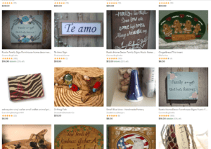Screenshot of the Etsy platform with handmade items from Walla Walla, Washington