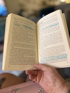 The interior of the book with blue highlighting